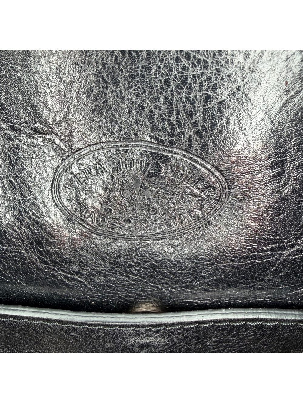 Vera 100% Pelle Made In Italy Black Pebbled Leather Mini Backpack Plaid Lining - Picture 4 of 9